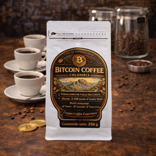 BITCOIN COFFEE  Café de Especialidad – Edición Premium .                                            Contenido neto: 250 g