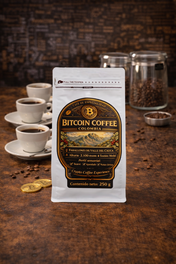 BITCOIN COFFEE  Café de Especialidad – Edición Premium .                                            Contenido neto: 250 g