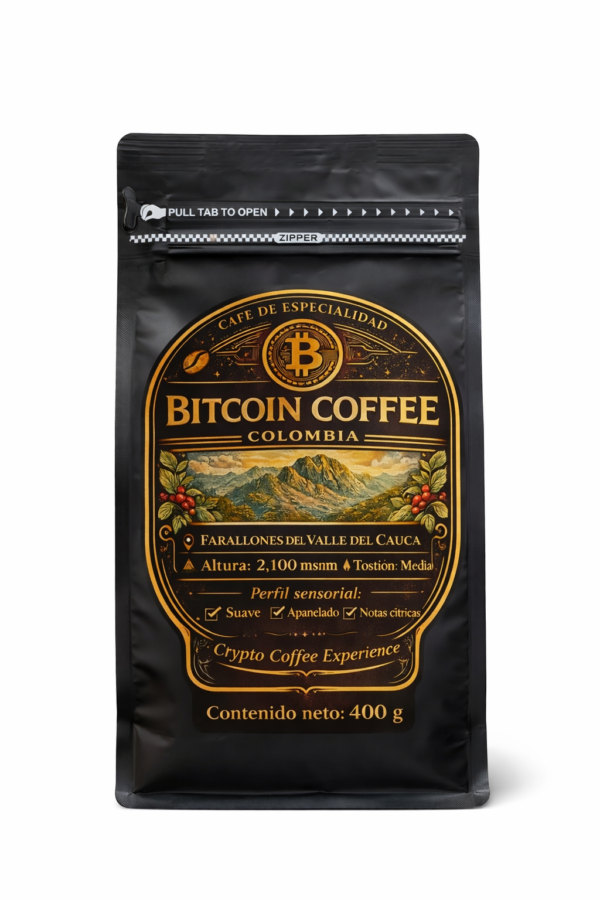 BITCOIN COFFEE  Café de Especialidad – Edición Premium .                                             Contenido neto: 400 g